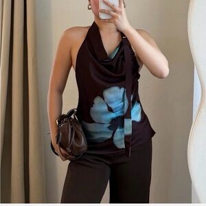 Zara Black and Blue Halter Top